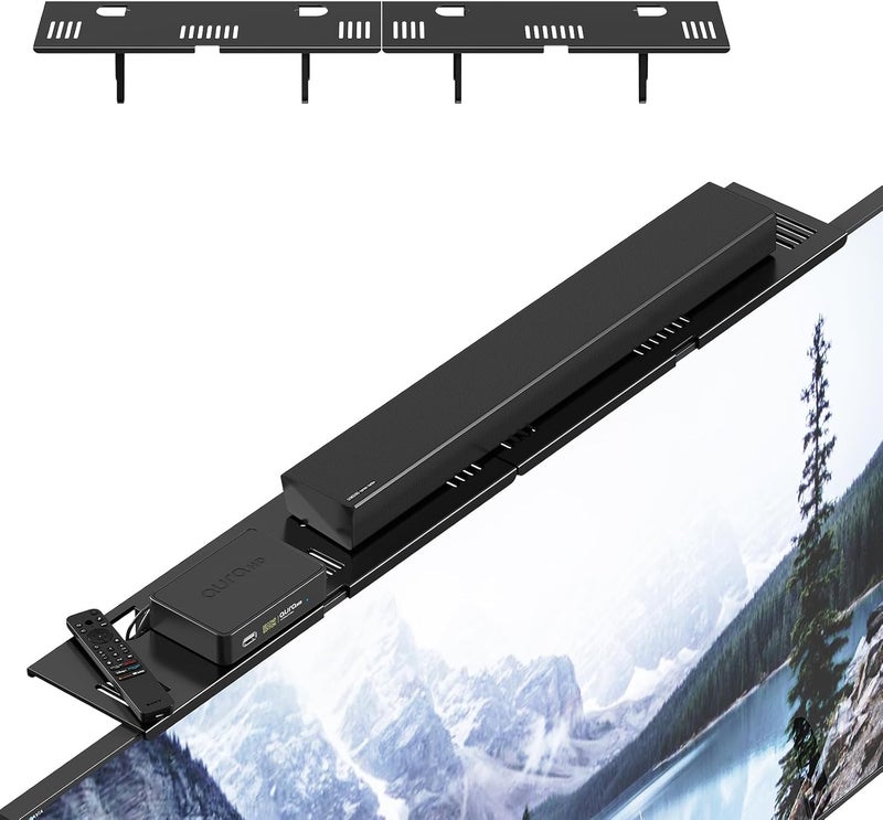 CABTE Adjustable Steel TV Top Shelf, Soundbar Mount, Universal Monitor Shelf for Soundbar, Game Console, Cable Box, Router Shelves and Home Accessories (No Storage Boxes, 2PCS) - Image 1